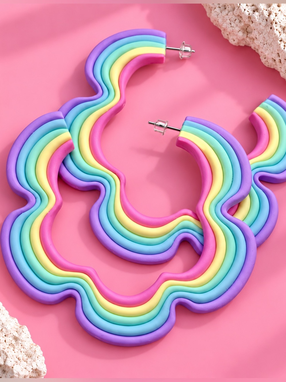 Flower Power — Retro — Handmade Hoop Earrings — Cotton Candy